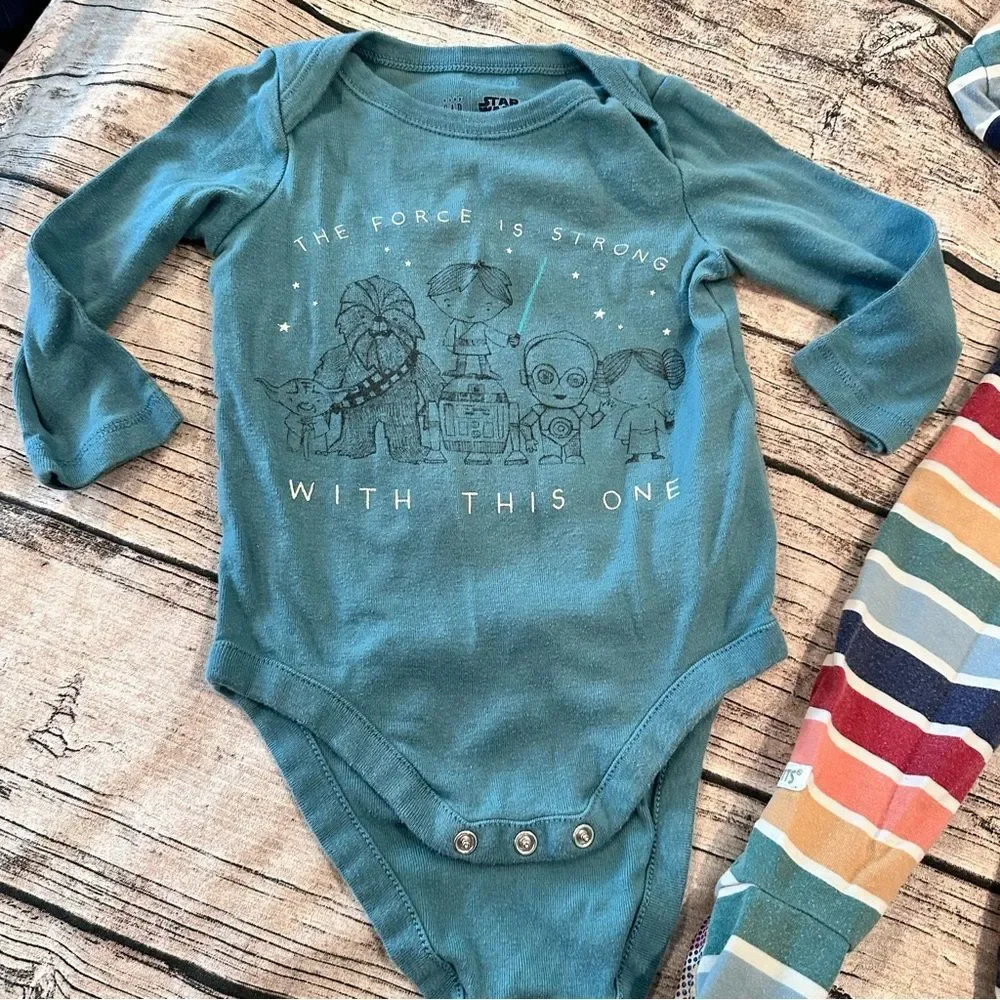 GAP Blue Star Wars Onesie & Rugged Butts Multicolor Striped Footie Size 6-12
